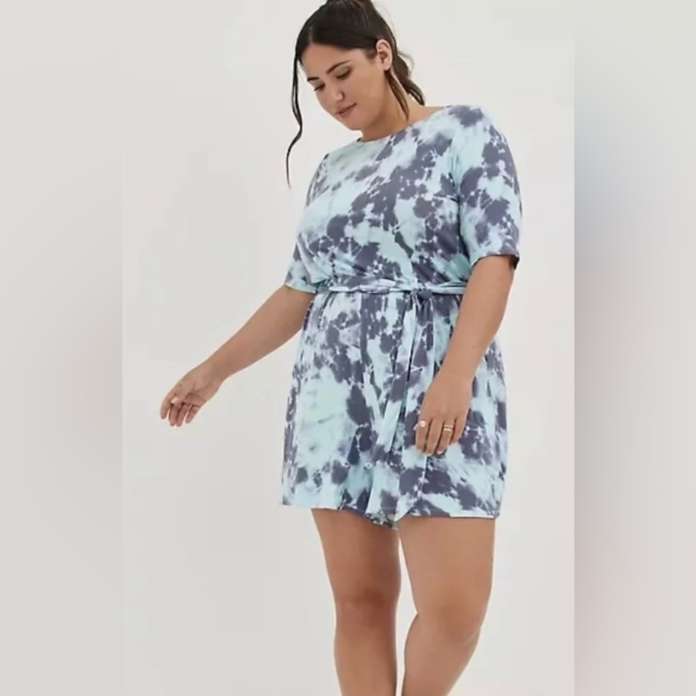 Torrid Blue and White Tie-Dye Romper